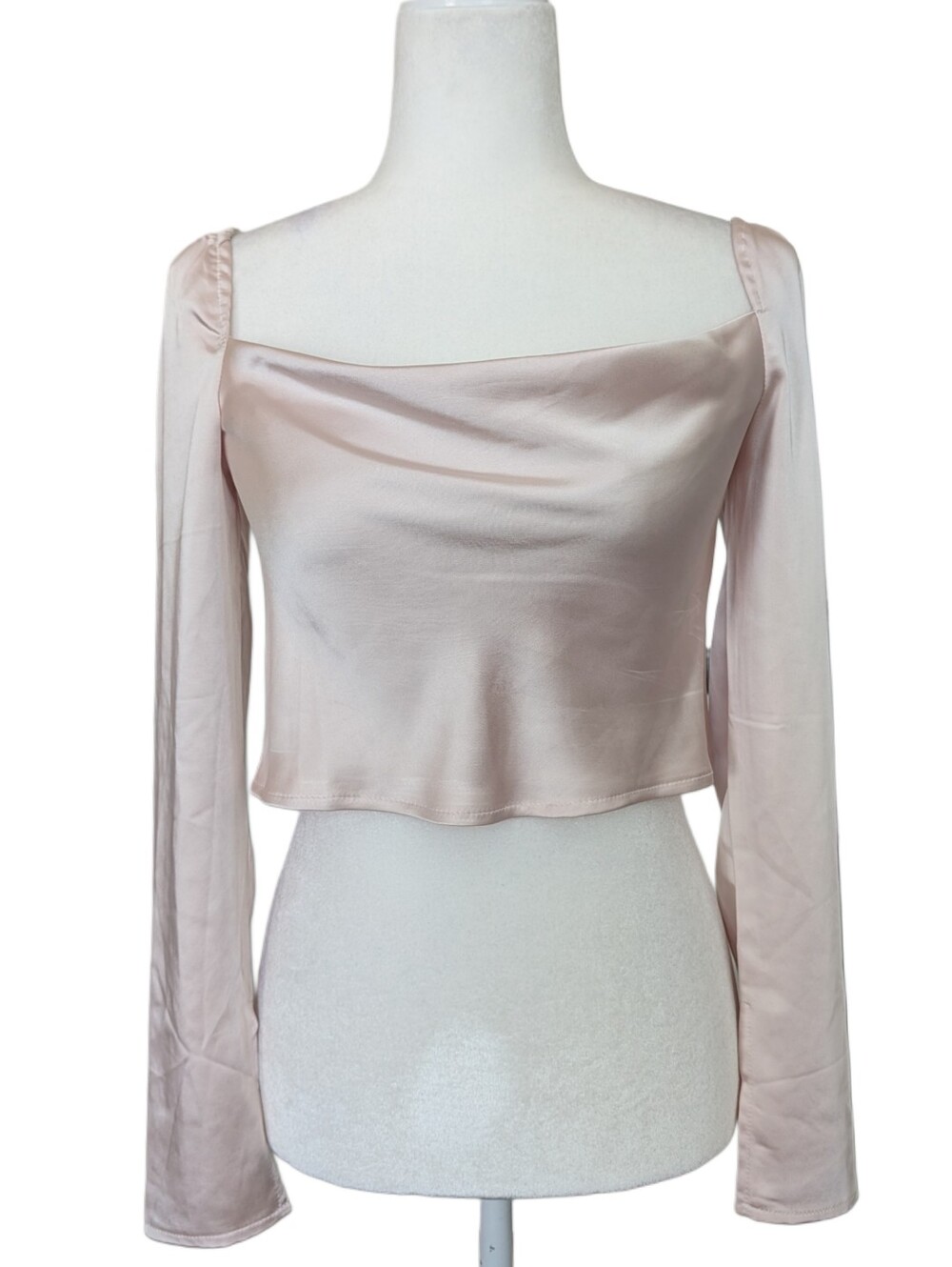 Princess Polly Women’s Champagne Pink Off-Shoulder Long Sleeve Crop Top Size 2 - Picture 2 of 11
